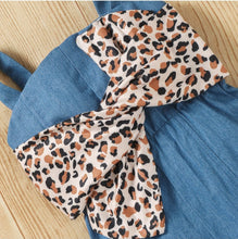 Load image into Gallery viewer, Denim Leopard Print Romper With Bow In Front
