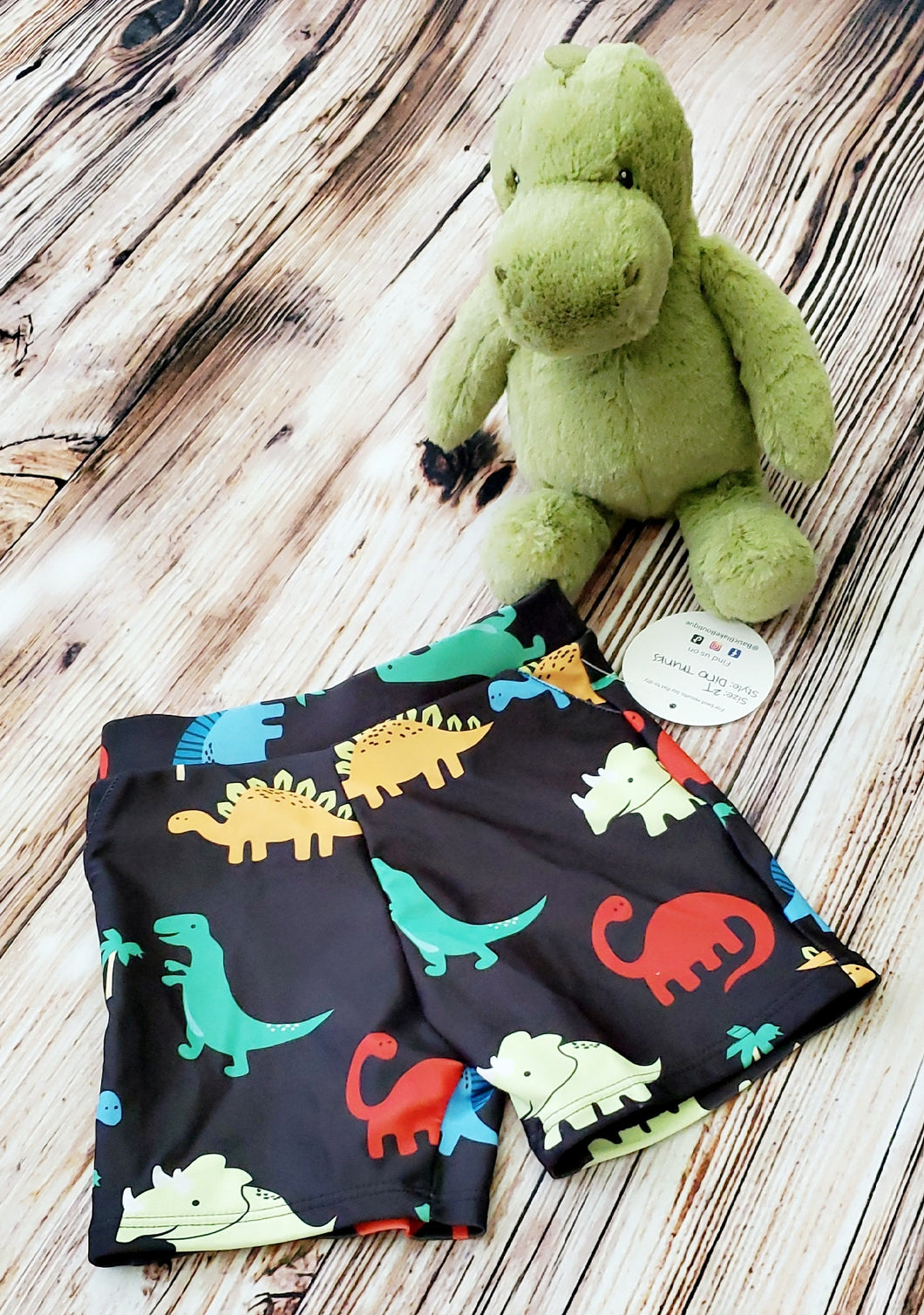 BOYS DINO SWIM TRUNKS WITH POCKETS